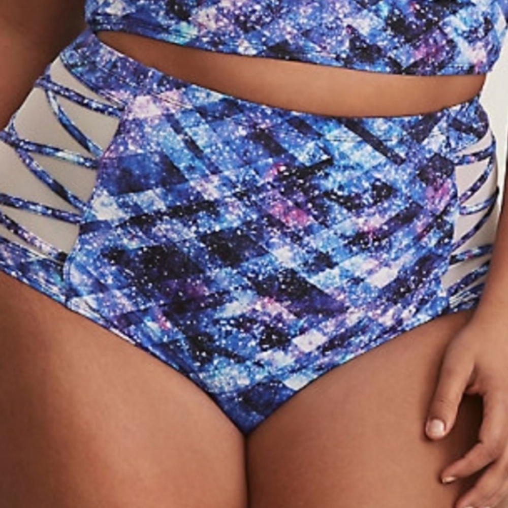 Torrid SPACE GEO LATTICE MESH HIGH WAIST SWIM BOTTOM (0X)
